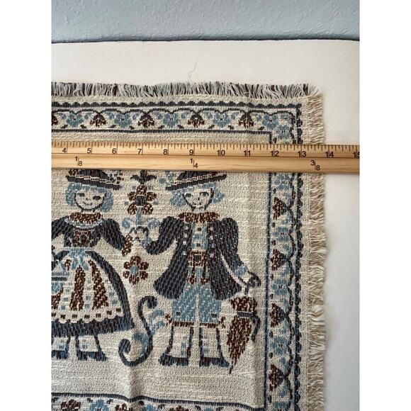 Vtg Kolf Blue Woven Tapestry Square Mats Austrian Boy Girl Linen Blend Set of 3 - Picture 7 of 8